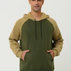 Allegra K Men's Hoodie Sweatshirt Casual Raglan Long Sleeves Color Block Pullover With Pocket