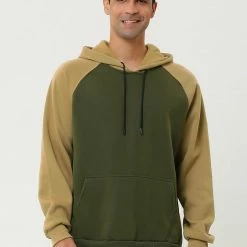 Allegra K Men's Hoodie Sweatshirt Casual Raglan Long Sleeves Color Block Pullover With Pocket