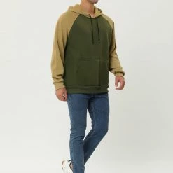 Allegra K Men's Hoodie Sweatshirt Casual Raglan Long Sleeves Color Block Pullover With Pocket