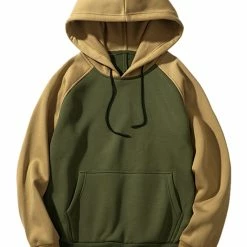 Allegra K Men's Hoodie Sweatshirt Casual Raglan Long Sleeves Color Block Pullover With Pocket