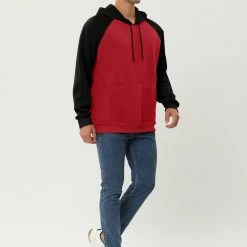 Allegra K Men's Hoodie Sweatshirt Casual Raglan Long Sleeves Color Block Pullover With Pocket