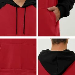 Allegra K Men's Hoodie Sweatshirt Casual Raglan Long Sleeves Color Block Pullover With Pocket