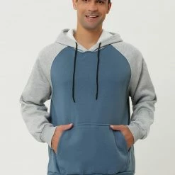 Allegra K Men's Hoodie Sweatshirt Casual Raglan Long Sleeves Color Block Pullover With Pocket