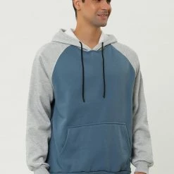 Allegra K Men's Hoodie Sweatshirt Casual Raglan Long Sleeves Color Block Pullover With Pocket