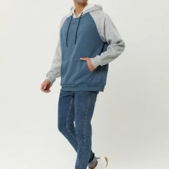 Allegra K Men's Hoodie Sweatshirt Casual Raglan Long Sleeves Color Block Pullover With Pocket