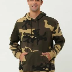 Allegra K Men's Plush Lined Camo Hoodies Long Sleeves Camouflage Printed Pullover Sweatshirt With Pocket