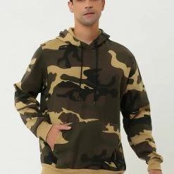 Allegra K Men's Plush Lined Camo Hoodies Long Sleeves Camouflage Printed Pullover Sweatshirt With Pocket