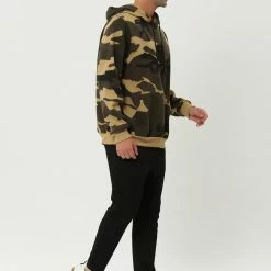 Allegra K Men's Plush Lined Camo Hoodies Long Sleeves Camouflage Printed Pullover Sweatshirt With Pocket