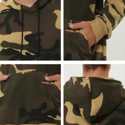 Allegra K Men's Plush Lined Camo Hoodies Long Sleeves Camouflage Printed Pullover Sweatshirt With Pocket