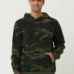 Allegra K Men's Plush Lined Camo Hoodies Long Sleeves Camouflage Printed Pullover Sweatshirt With Pocket