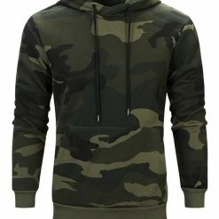 Allegra K Men's Plush Lined Camo Hoodies Long Sleeves Camouflage Printed Pullover Sweatshirt With Pocket
