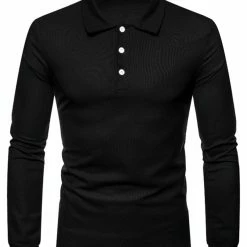 Allegra K Men's Casual Long Sleeves Polo Shirts Regular Fit Solid Golf Shirt