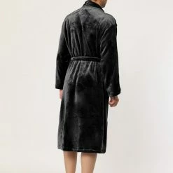 Allegra K Men's Plush Shawl Collar Robe Long Sleeves Spa Flannel Fleece Bathrobe With Belt