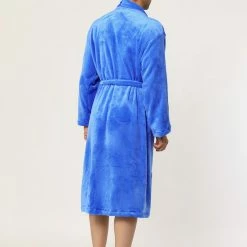 Allegra K Men's Plush Shawl Collar Robe Long Sleeves Spa Flannel Fleece Bathrobe With Belt