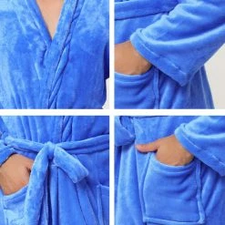 Allegra K Men's Plush Shawl Collar Robe Long Sleeves Spa Flannel Fleece Bathrobe With Belt