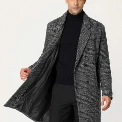 Allegra K Men's Winter Plaid Coat Notch Lapel Double Breasted Long Jacket Houndstooth Overcoat 17 Allegra K Men's Winter Plaid Coat Notch Lapel Double Breasted Long Jacket Houndstooth Overcoat