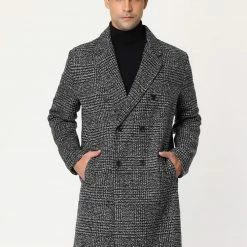 Allegra K Men's Winter Plaid Coat Notch Lapel Double Breasted Long Jacket Houndstooth Overcoat 18 Allegra K Men's Winter Plaid Coat Notch Lapel Double Breasted Long Jacket Houndstooth Overcoat