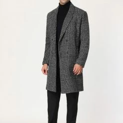 Allegra K Men's Winter Plaid Coat Notch Lapel Double Breasted Long Jacket Houndstooth Overcoat 19 Allegra K Men's Winter Plaid Coat Notch Lapel Double Breasted Long Jacket Houndstooth Overcoat