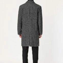 Allegra K Men's Winter Plaid Coat Notch Lapel Double Breasted Long Jacket Houndstooth Overcoat 20 Allegra K Men's Winter Plaid Coat Notch Lapel Double Breasted Long Jacket Houndstooth Overcoat