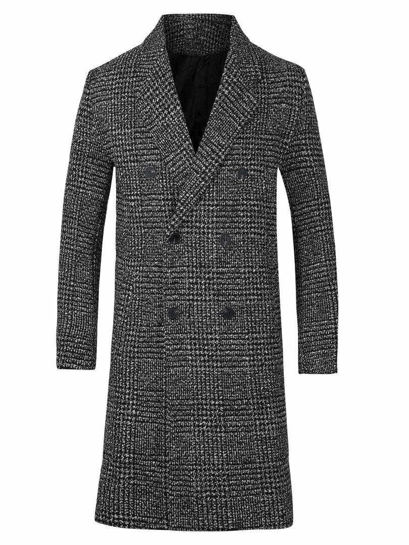 Allegra K Men's Winter Plaid Coat Notch Lapel Double Breasted Long Jacket Houndstooth Overcoat 4 Allegra K Men's Winter Plaid Coat Notch Lapel Double Breasted Long Jacket Houndstooth Overcoat