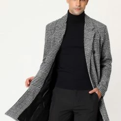 Allegra K Men's Winter Plaid Coat Notch Lapel Double Breasted Long Jacket Houndstooth Overcoat 23 Allegra K Men's Winter Plaid Coat Notch Lapel Double Breasted Long Jacket Houndstooth Overcoat