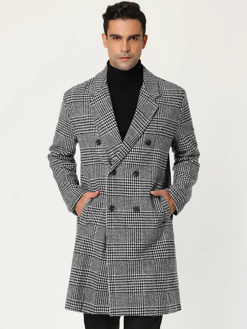 Allegra K Men's Winter Plaid Coat Notch Lapel Double Breasted Long Jacket Houndstooth Overcoat 12 Allegra K Men's Winter Plaid Coat Notch Lapel Double Breasted Long Jacket Houndstooth Overcoat