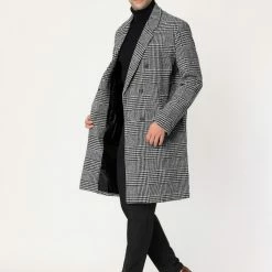 Allegra K Men's Winter Plaid Coat Notch Lapel Double Breasted Long Jacket Houndstooth Overcoat 25 Allegra K Men's Winter Plaid Coat Notch Lapel Double Breasted Long Jacket Houndstooth Overcoat