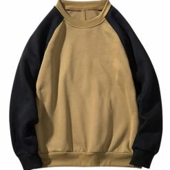 Allegra K Men's Casual Raglan Long Sleeve Round Neck Plush Color Block Pullover Sweatshirt