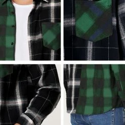 Allegra K Men's Plaid Shirt Color Block Patchwork Long Sleeves Checked Shirt Jacket