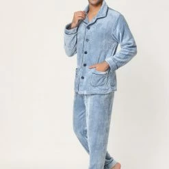 Allegra K Men's Fleeced Pajamas Sets Button Closure Camp Collar Long Sleeves Flannel Plush Nightwear Pjs 16 Allegra K Men's Fleeced Pajamas Sets Button Closure Camp Collar Long Sleeves Flannel Plush Nightwear Pjs