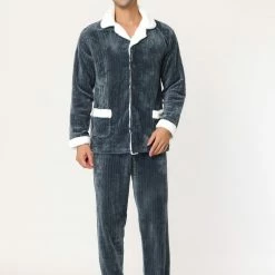 Allegra K Men's Fleeced Pajamas Sets Button Closure Camp Collar Long Sleeves Flannel Plush Nightwear Pjs 20 Allegra K Men's Fleeced Pajamas Sets Button Closure Camp Collar Long Sleeves Flannel Plush Nightwear Pjs