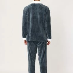 Allegra K Men's Fleeced Pajamas Sets Button Closure Camp Collar Long Sleeves Flannel Plush Nightwear Pjs 22 Allegra K Men's Fleeced Pajamas Sets Button Closure Camp Collar Long Sleeves Flannel Plush Nightwear Pjs