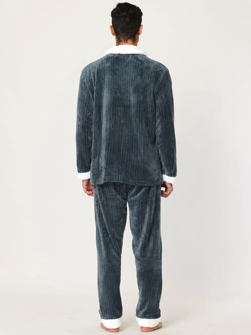 Allegra K Men's Fleeced Pajamas Sets Button Closure Camp Collar Long Sleeves Flannel Plush Nightwear Pjs 12 Allegra K Men's Fleeced Pajamas Sets Button Closure Camp Collar Long Sleeves Flannel Plush Nightwear Pjs