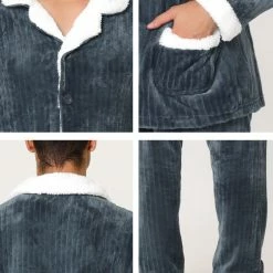 Allegra K Men's Fleeced Pajamas Sets Button Closure Camp Collar Long Sleeves Flannel Plush Nightwear Pjs 23 Allegra K Men's Fleeced Pajamas Sets Button Closure Camp Collar Long Sleeves Flannel Plush Nightwear Pjs