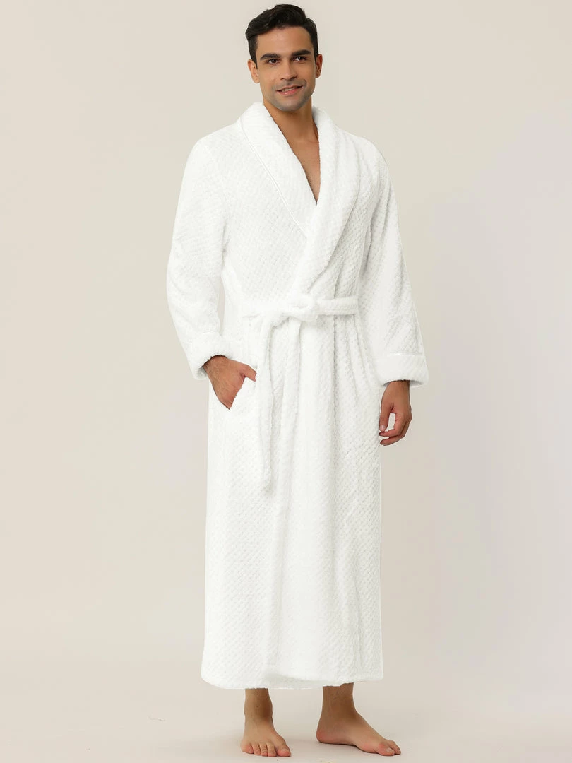 Allegra K Men's Flannel Bathrobe Solid Color Sleepwear Long Sleeves Kimono Plush Shawl Robe 5 Allegra K Men's Flannel Bathrobe Solid Color Sleepwear Long Sleeves Kimono Plush Shawl Robe