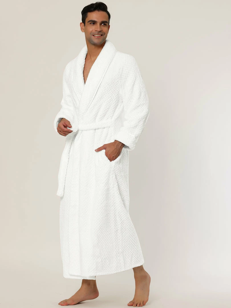 Allegra K Men's Flannel Bathrobe Solid Color Sleepwear Long Sleeves Kimono Plush Shawl Robe 6 Allegra K Men's Flannel Bathrobe Solid Color Sleepwear Long Sleeves Kimono Plush Shawl Robe