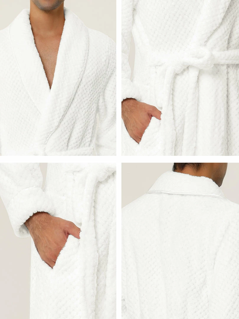 Allegra K Men's Flannel Bathrobe Solid Color Sleepwear Long Sleeves Kimono Plush Shawl Robe 8 Allegra K Men's Flannel Bathrobe Solid Color Sleepwear Long Sleeves Kimono Plush Shawl Robe