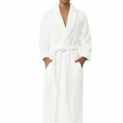 Allegra K Men's Flannel Bathrobe Solid Color Sleepwear Long Sleeves Kimono Plush Shawl Robe