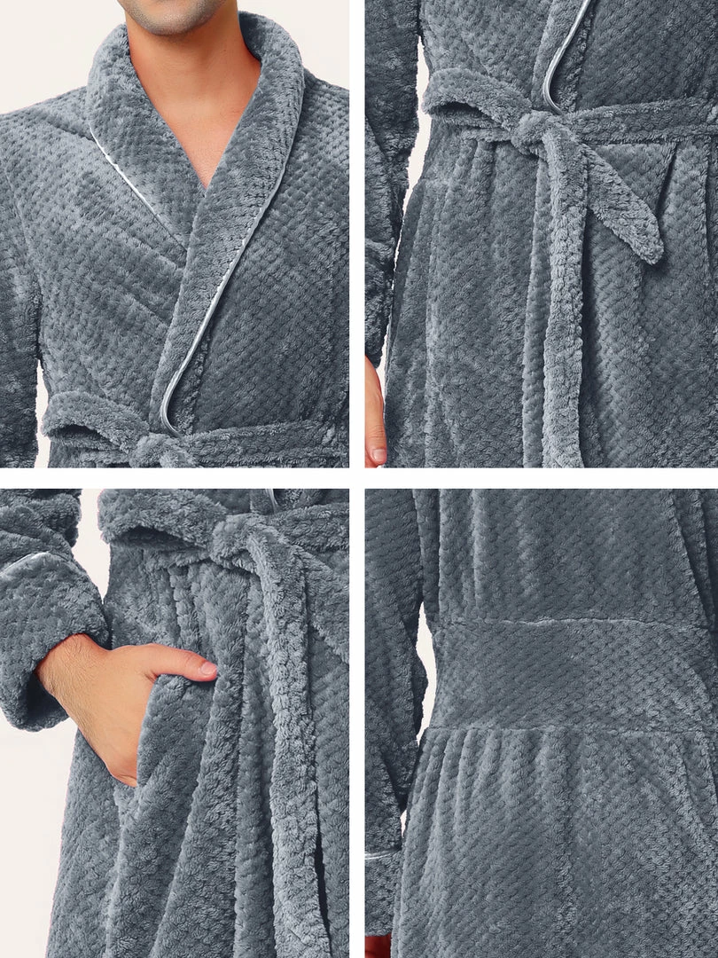 Allegra K Men's Flannel Bathrobe Solid Color Sleepwear Long Sleeves Kimono Plush Shawl Robe 28 Allegra K Men's Flannel Bathrobe Solid Color Sleepwear Long Sleeves Kimono Plush Shawl Robe