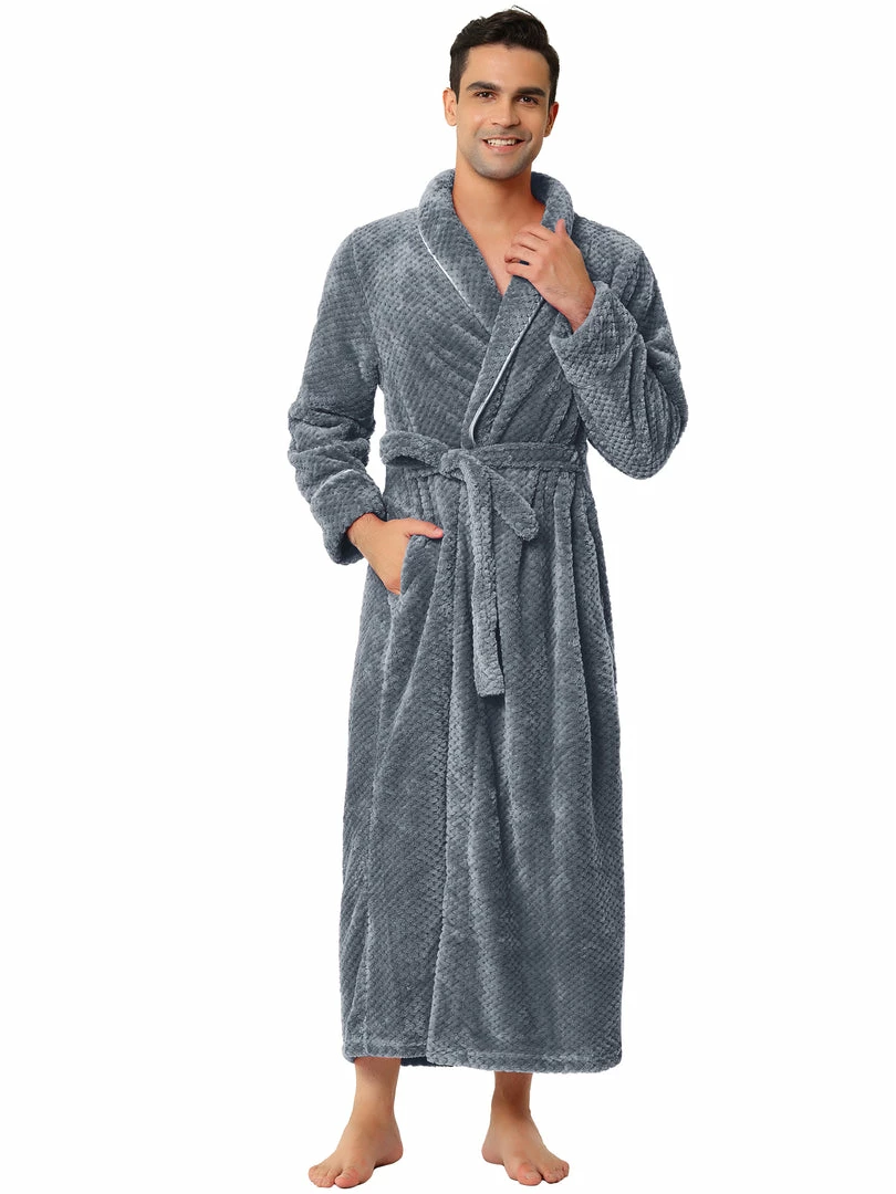 Allegra K Men's Flannel Bathrobe Solid Color Sleepwear Long Sleeves Kimono Plush Shawl Robe 24 Allegra K Men's Flannel Bathrobe Solid Color Sleepwear Long Sleeves Kimono Plush Shawl Robe