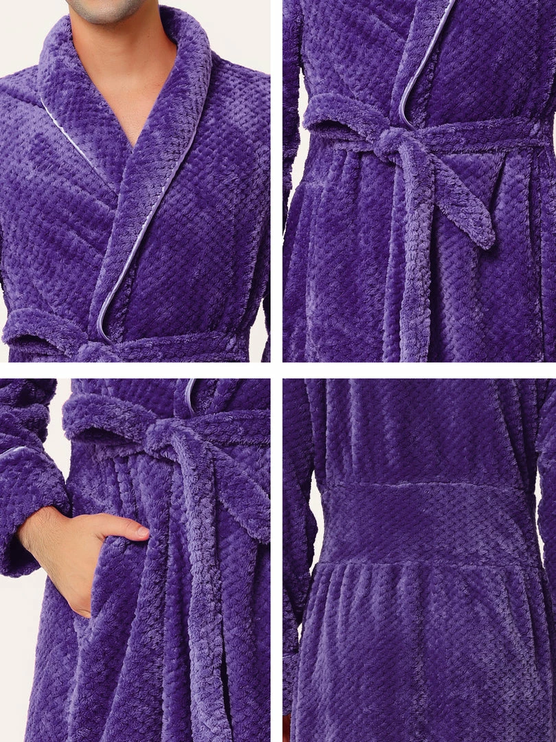 Allegra K Men's Flannel Bathrobe Solid Color Sleepwear Long Sleeves Kimono Plush Shawl Robe 23 Allegra K Men's Flannel Bathrobe Solid Color Sleepwear Long Sleeves Kimono Plush Shawl Robe
