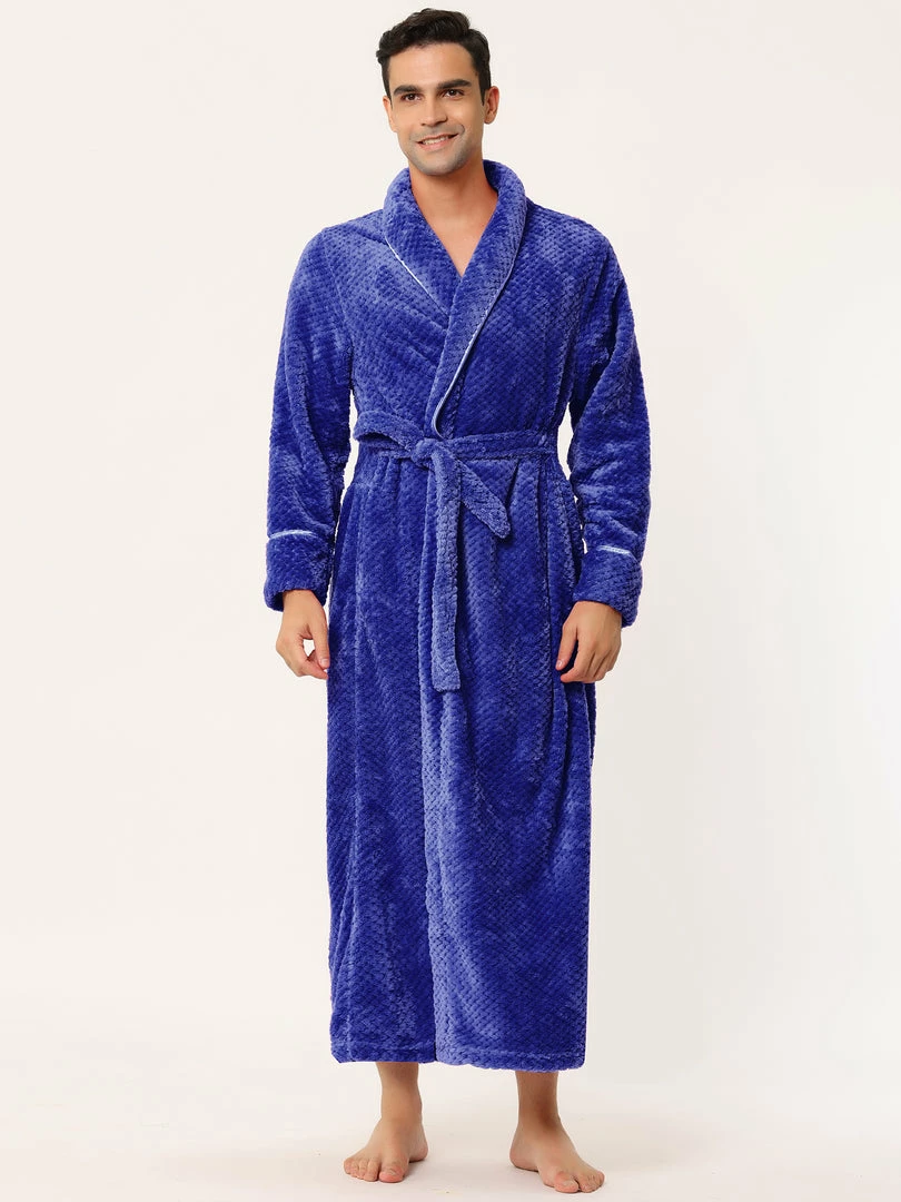 Allegra K Men's Flannel Bathrobe Solid Color Sleepwear Long Sleeves Kimono Plush Shawl Robe 10 Allegra K Men's Flannel Bathrobe Solid Color Sleepwear Long Sleeves Kimono Plush Shawl Robe