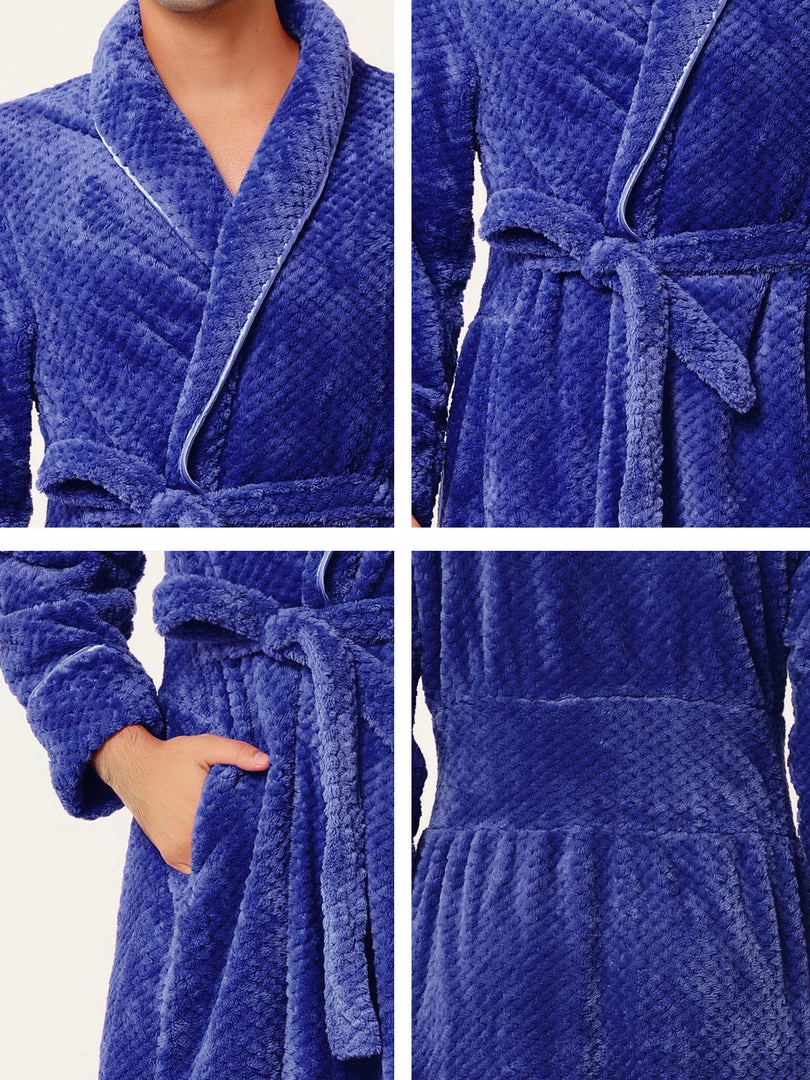 Allegra K Men's Flannel Bathrobe Solid Color Sleepwear Long Sleeves Kimono Plush Shawl Robe 13 Allegra K Men's Flannel Bathrobe Solid Color Sleepwear Long Sleeves Kimono Plush Shawl Robe