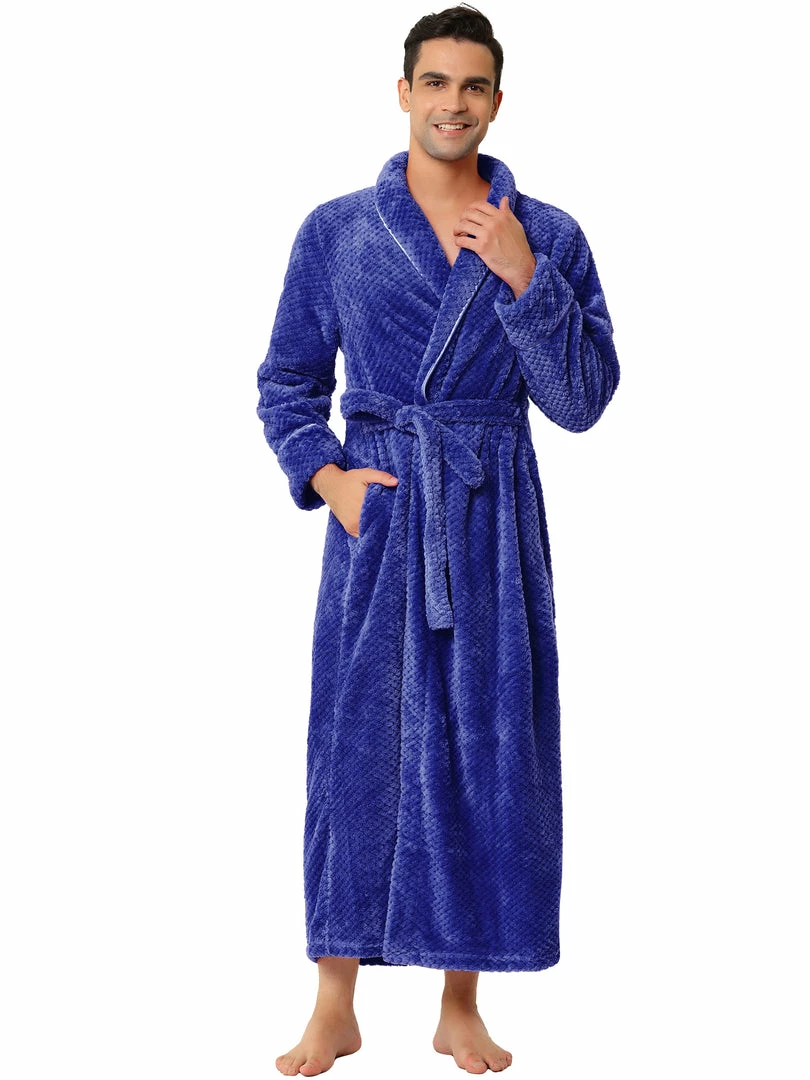 Allegra K Men's Flannel Bathrobe Solid Color Sleepwear Long Sleeves Kimono Plush Shawl Robe 9 Allegra K Men's Flannel Bathrobe Solid Color Sleepwear Long Sleeves Kimono Plush Shawl Robe