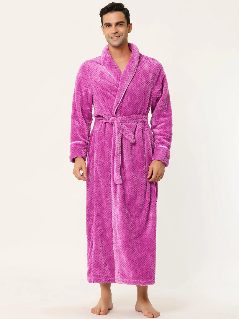 Allegra K Men's Flannel Bathrobe Solid Color Sleepwear Long Sleeves Kimono Plush Shawl Robe 15 Allegra K Men's Flannel Bathrobe Solid Color Sleepwear Long Sleeves Kimono Plush Shawl Robe
