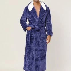 Allegra K Men's Hooded Robe Plush Full Length Contrast Long Bathrobe With Pockets 25 Allegra K Men's Hooded Robe Plush Full Length Contrast Long Bathrobe With Pockets