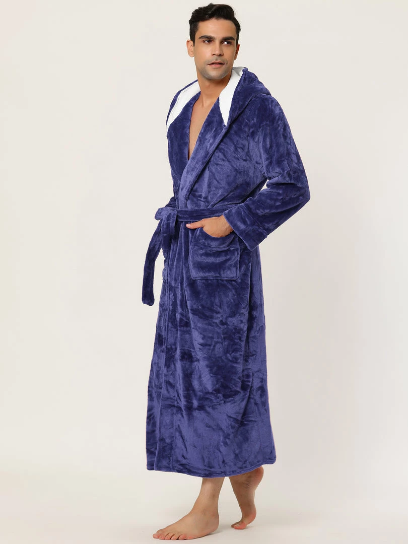 Allegra K Men's Hooded Robe Plush Full Length Contrast Long Bathrobe With Pockets 11 Allegra K Men's Hooded Robe Plush Full Length Contrast Long Bathrobe With Pockets