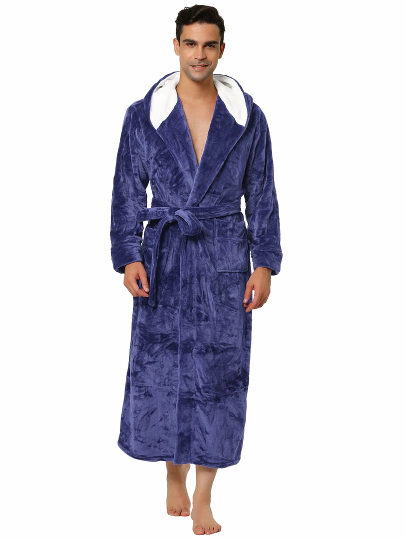 Allegra K Men's Hooded Robe Plush Full Length Contrast Long Bathrobe With Pockets 9 Allegra K Men's Hooded Robe Plush Full Length Contrast Long Bathrobe With Pockets