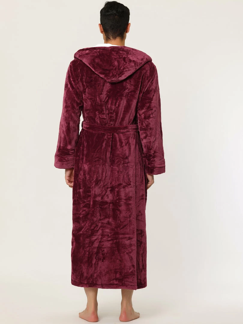 Allegra K Men's Hooded Robe Plush Full Length Contrast Long Bathrobe With Pockets 7 Allegra K Men's Hooded Robe Plush Full Length Contrast Long Bathrobe With Pockets