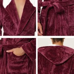 Allegra K Men's Hooded Robe Plush Full Length Contrast Long Bathrobe With Pockets 23 Allegra K Men's Hooded Robe Plush Full Length Contrast Long Bathrobe With Pockets